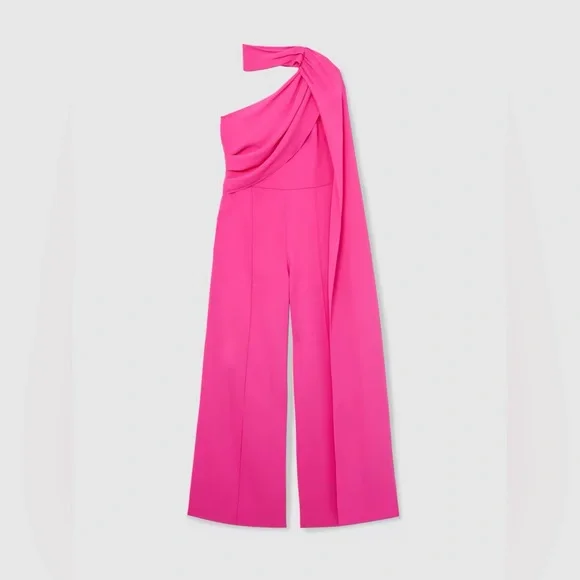 NWT REISS One-Shoulder Drape Wide-Leg Jumpsuit in Raspberry Pink - Picture 4 of 9